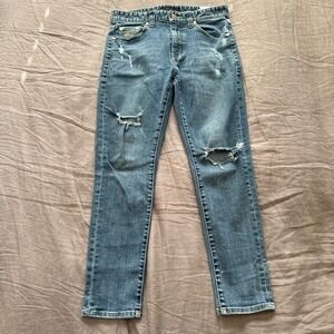 PLAC Jeans Women's Blue Distressed Relaxed Slim Cropped Jeans 31 Korean Y2K